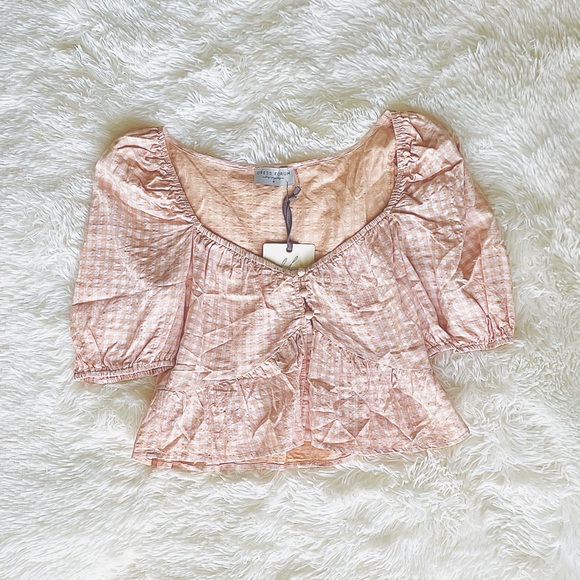 Pink Gingham Crop Top Blouse, S - Picture 2 of 3